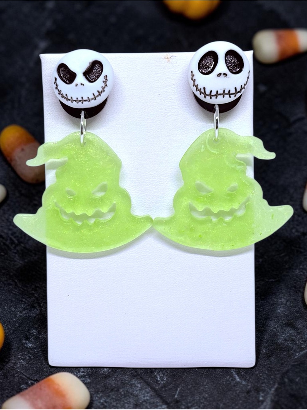 Nightmare before  Oogie Boogie Inspired  Green Spooky Hat Dangle Earrings